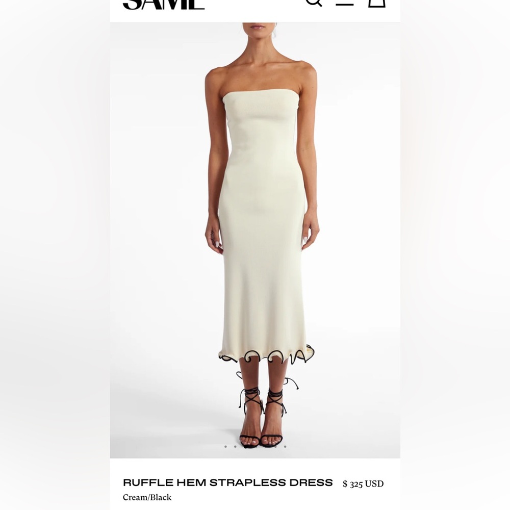 SAME Los Angeles Ruffle Hem Strapless Dress / Size M / Color Cream/Black
